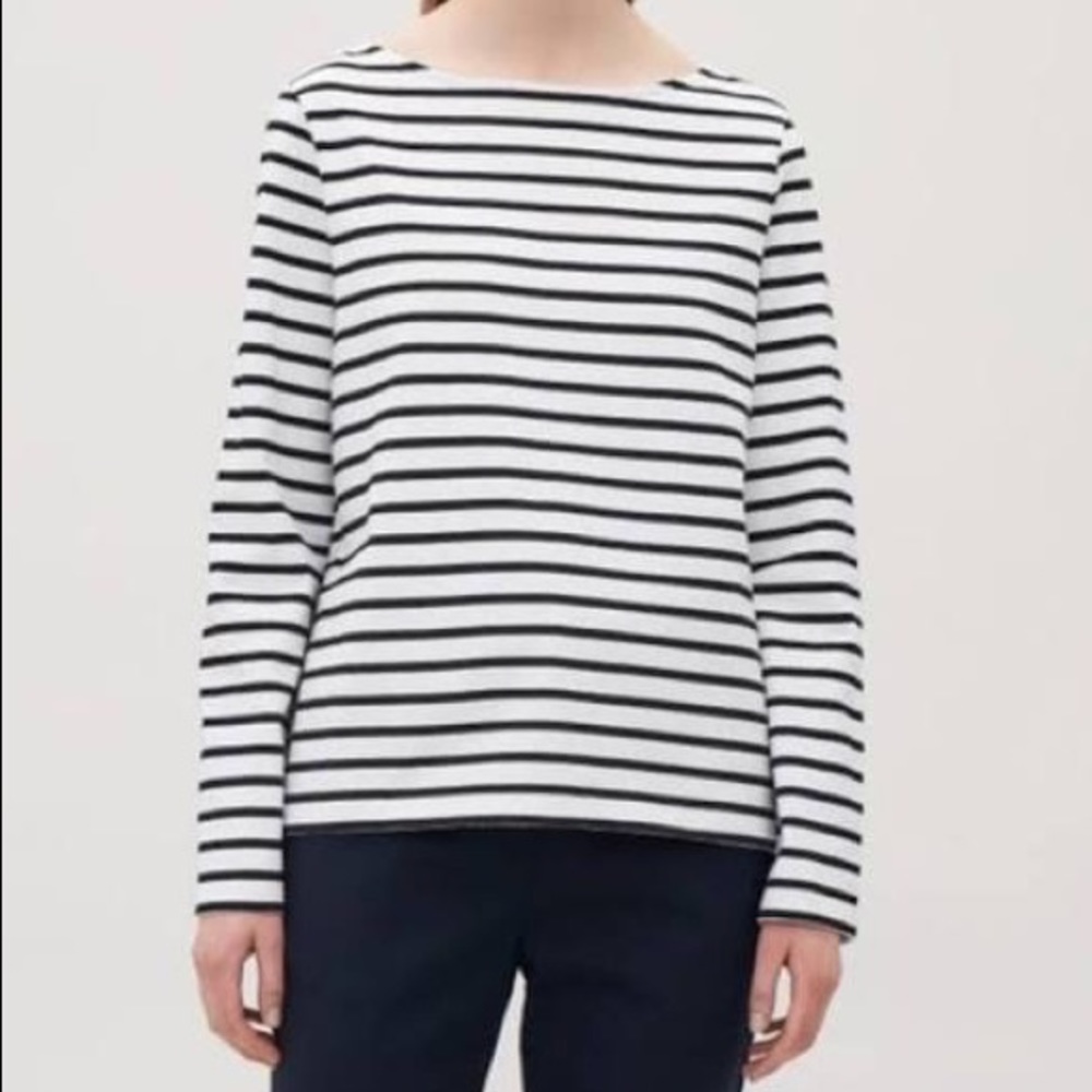 COS Black & White Striped Cotton Pullover Top SM